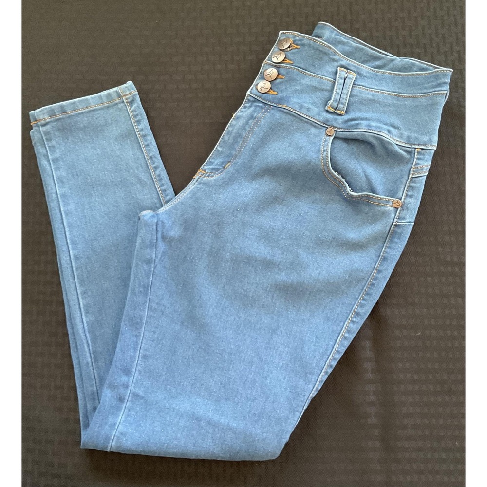 Always Friday Jeans Womens‎ 17 Blue High Rise Skinny Stretch Button Front Denim